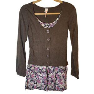 by deep los angeles long sleeve sweater shirt brown button down floral READ